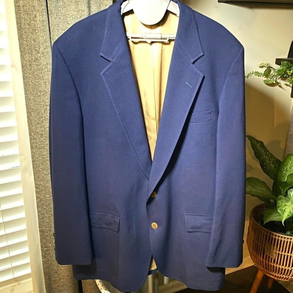 Bill‎ Blass Navy Blazer Mens 42R Gold Button 100% Wool Sport Coat